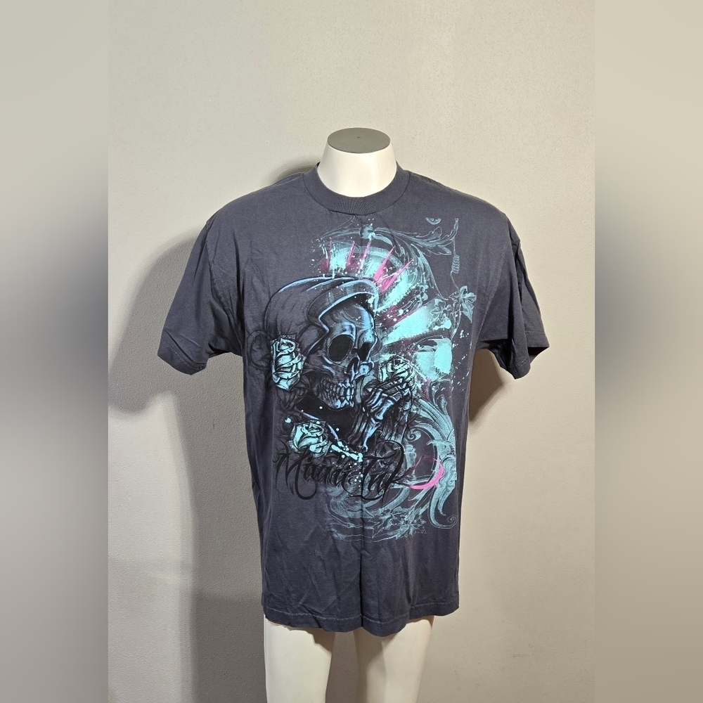 Miami Ink Mens Gray‎ Tee Reaper Roses Teal Size Large